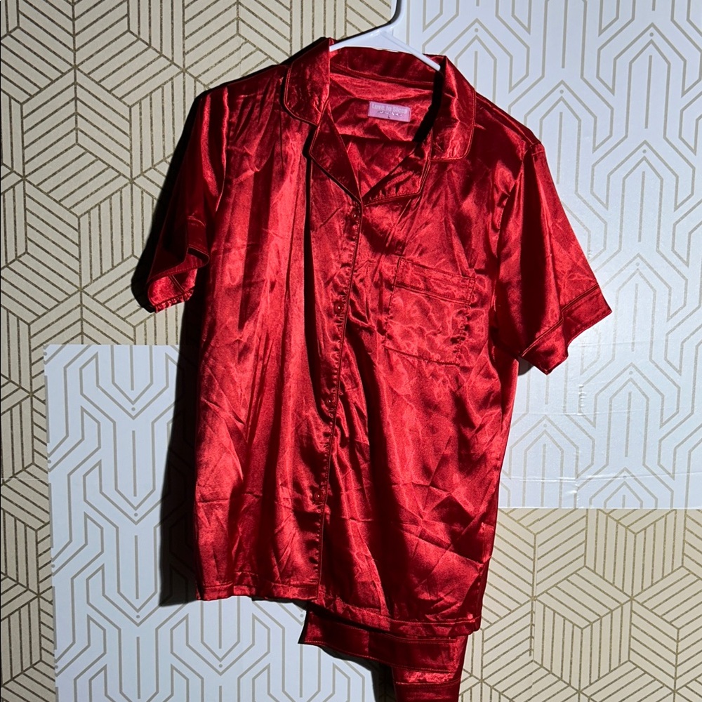Love to Sleep Red Satin Pajama Set